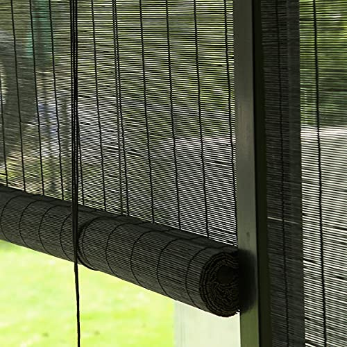 Außen Bambus Rollo Faltrollo,Bambusrollo Mit Fitting,Seitenzug Fenster Tür Rollo,Holz Jalousine,Sonnenschutz Sichtschutzrollo,Für Garten Pergola Carport Deck,Ohne Bohren,Schwarz (W121xH145cm)