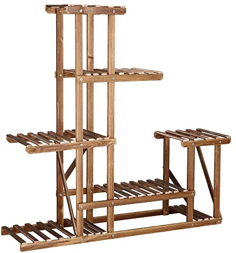 SPRINGOS Blumenständer Pflanzentreppe 6 Ebenen Pflanzenregal Holz Blumentreppe Indoor Outdoor Landhausstil für Balkon & Wohnzimmer