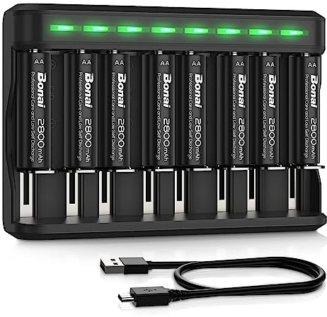 BONAI AA Rechargeable Batteries 2800mAh 8pack with Smart Charger for AA AAA C D NiMH Battery