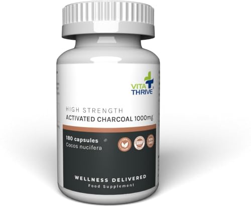 VitaThrive® Activated Charcoal 1000mg Capsules – High Strength Coconut Shell Activated Charcoal Supplement for Digestive Suppor - Gut Wellness – Vegan Charcoal Capsules – 180 Capsules