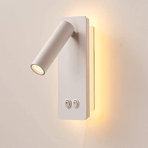 Meanyee MeanyeeWand-Leselampe led Bett Kopfteil Lichter mit zwei getrennten Schaltern/Verstellbarer Arm/ 3W Lesen + 6W Hintergrundlicht/Matt Weiß fertig/MY-WN298W