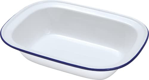 EliteKoopers 1Pcs 18cm Rectangle Enamel Roasting Baking Steak Pie Pudding Bake Oven Dish Bowl For Dinner, Camping, BBQ