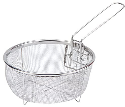 Frittierkorb aus Edelstahl zum Braten und Servieren von Lebensmitteln, multifunktionaler Fritteusekorb mit abnehmbarem Griff, Mini-Fischbraten-Sieb mit langem Griff, Kochwerkzeug (22.9 cm)