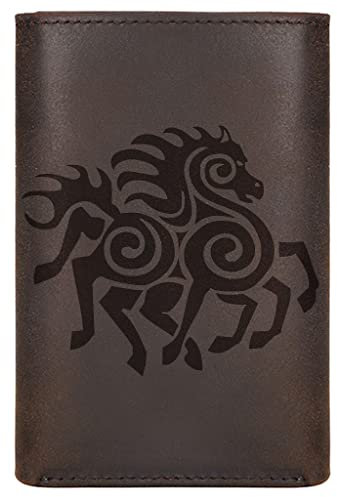 NOKTAI Wikinger-Leder Geldbörse für Herren, Graviertes Personalisiertes Odins Sleipnir-Pferd, Vintage Trifold RFID Blockierende Schmale Geldbörsen mit Großer Kapazität