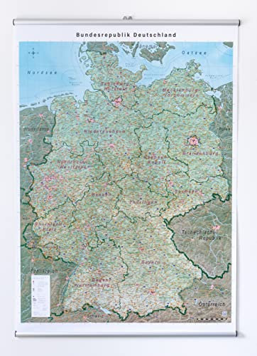 GeoMetro XL Deutschlandkarte (physisch) magnetisch/magnethaftend, laminiert, mit Leisten zum Aufhängen, beschreib- und abwischbar, 140x100 cm