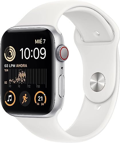 Apple Watch SE 2nd Generation (GPS, 44MM) - Silver Aluminum Case with White Sport Band, Regular (Renewed)