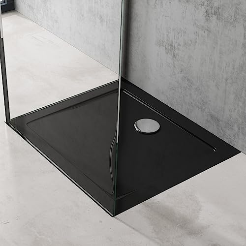 doporro Piatto Doccia 70x80 cm Rettangolare in Acrilico Rinforzato nero, Altezza 4 cm Ultrasottile, con Piletta di Scarico Cromata Inclusa - Faro2