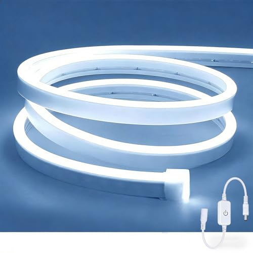 ShineBurky 5M Neon LED Strip Kaltweiß, 12V Neon LED Streifen Dimmbar