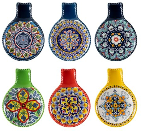 HENXFEN LEAD Porte-cuillères en céramique, lot de 6 ustensiles de cuisine Vaisselle Porte-cuillères en porcelaine pour cuillères, louches, pinces. Coloré, lot de 6 - style bohème