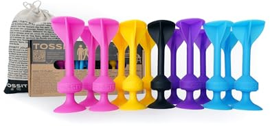 TOSSIT Jeu Fléchette Ventouse, Pétanque Intérieur Extérieur pour Sol et Mur, Silicone Puissant et Durable, 4 Couleurs, Family Pack, Rose Violet Bleu Jaune