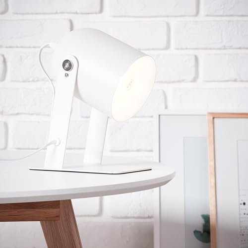 Lightbox skandinavischer Tischstrahler - 24 x 21 x 13 cm - weiße Tischleuchte mit schwenkbarem Kopf & Schalter - für Wohnzimmer - E27, max. 30 W - aus Metall