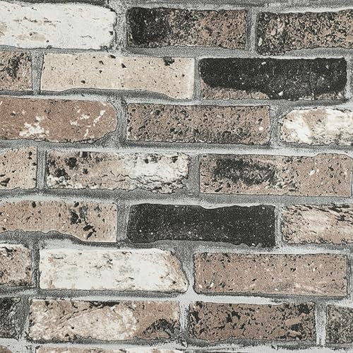 Stone Brick Wallpaper 3D Effect Blocks Vintage Brick Faux Textured Fireplace Wall Sticker Brick Wrapping Paper for Living Room Brown