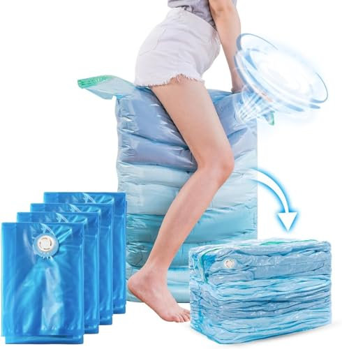 TAILI Sacchetti sottovuoto salvaspazio, 4 confezioni di cubi jumbo, sacchetti sottovuoto per vestiti, biancheria da letto, cuscini, senza pompa, senza cappuccio, design salvaspazio