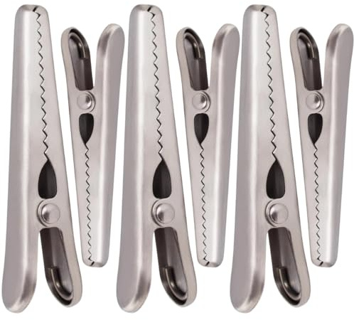 KINTEGOOD 6-Piece Heavy Duty Stainless Steel Food Clips Set, Alligator Style Bag Sealing Clips for Snacks, Bread, Coffee Storage, Silver