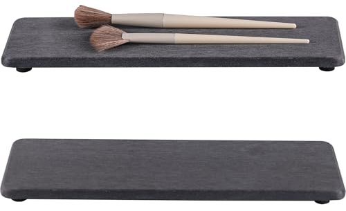 NiuYichee 2er-Set wasserabsorbierende Stein-Tabletts, Küchen-/Badezimmer-Spülbecken-Seifenschale, Kieselgur-Tablett für Handseife & Kosmetikflaschen im modernen Zuhause, 8 cm B x 26 cm L, Dunkelgrau