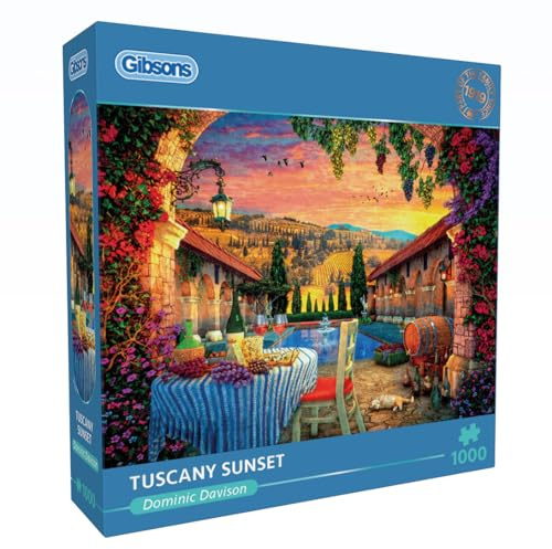 Gibsons Tuscany Sunset 1000 Piece Jigsaw Puzzle - Romantic Colourful Scene - Sustainable Premium 100% Recycled Board - Great Gift