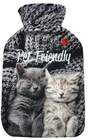 Wärmflasche Gummi Bettflasche 2 Liter mit Polyester Bezug Tier Bunt Motiv Pet Friendly KATZE