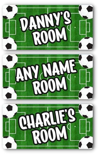 Childrens Bedroom Signs - Custom Personalised Neon Style Metal Name Plaque for Kids, Boys & Girls Home Decor, Nursery, Playroom Door - 20cm x 10cm (Football)