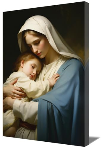 ZQQART Kunstdruck auf Leinwand mit der Jungfrau Maria Jesus Mutter und Jesuskind Bild Mutter von Jesus Christus Poster Jesus Thema Gemälde für Kirchengebet Raum Heimdekoration (Kunstwerk-C,40x60cm)
