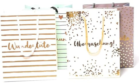 4 Stück Premium Geschenktaschen - Wundertüte - Überraschung - á 23x18x10 cm Geschenktüte Papiertüte - 4 Motive -