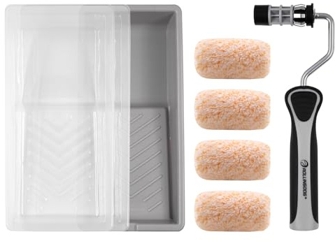 ROLLINGDOG 2 Inch Paint Roller Kit- Microfiber Jumbo Mini Roller, Small Paint Roller Tray with Liners, 2 Paint Roller Set for Smooth to Semi Smooth Surfaces