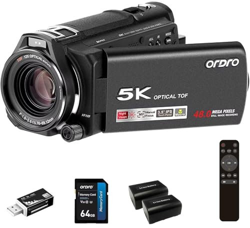 ORDRO XV80 5K Live-Streaming-Camcorder, 12-Fach optischer Zoom, 48 MP, Vlogging-Kamera für YouTube, Fotorekorder-Kamera