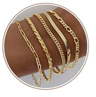 CASSIECA 5 Pcs Gold Bracelets for Women Ladies Gold Plated Bracelet Set Layered Dainty Link Chain Bracelet Adjustable Stackable Bracelets Gold Jewellery for Women