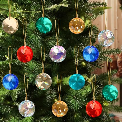 Betylifoy 24PCS Christmas Crystal Ball Decorations 1.18 Iridescent Tree Hanging Acrylic Ornaments Mini Round Xmas Prism Glass Balls Rainbow Sun Catchers Decor for Christmas Tree Party Wedding Home