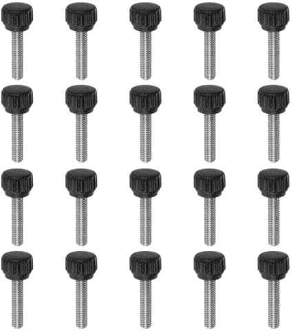 sourcing map 20pcs Knurled Clamping Knobs Thumb Screws M5 x 20mm Metric Male Thread 13mm Matte Plastic Head 304 Stainless Steel Stud Hand Threaded Knob Thumbscrew Handle, Black
