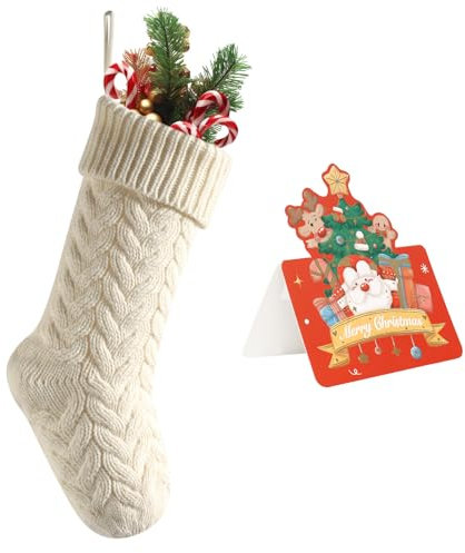meioro Calcetines Largos de Tarjetas de Navidad, Calcetines Largos de Navidad de Punto de 46cm / 18in, Pantalones Largos Colgados en la Chimenea, Adecuados para la Decoración Festiva(Blanco, 1 Pieza)