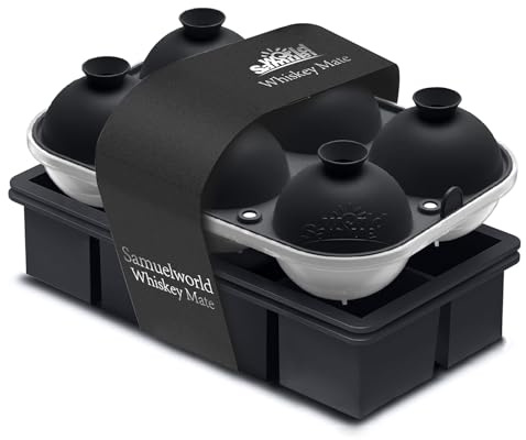 Samuelworld Premium Tray Combo (16 Cubes/6 Balls), Large Sphere Maker & Upgraded Cube Trays, Food Grade, Spill-Free Integrated Funnels, for Whiskey Bourbon Cocktails, Black