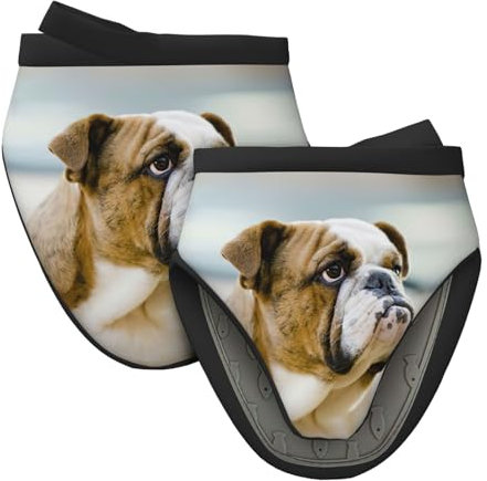 Lustige Ofenhandschuhe aus Silikon, Motiv: Englische Bulldogge, hitzebeständig, rutschfest, für Küche, Kochen, Backen, 1 Paar
