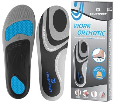 Trustfeet Semelles de Travail pour Hommes et Femmes, Semelle Anti-Fatigue avec Soutien de la Voûte Plantaire pour Rester Debout Toute la Journée, Inserts avec Gel, Semelles pour Bottes de Travail-M