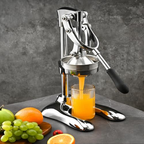 Exprimidor de cítricos profesional, exprimidor de limón manual, con junta silenciadora, mango antideslizante, exprimidor de naranja manual de acero inoxidable resistente, con base en forma de U