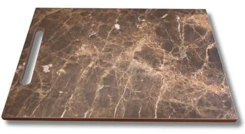 LITHOS MATERIE Planche à découper de cuisine marbre aspect grès, 40 x 30 cm, Emperador Dark Satin