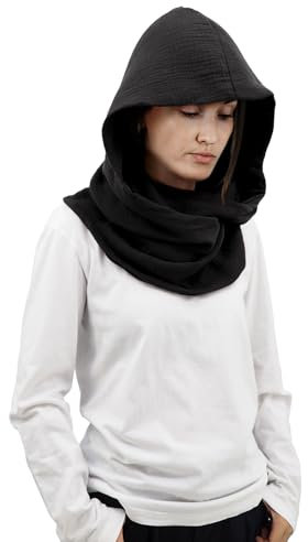 DigiTizerArt Mittelalterliche Leinen Baumwolle Cowl Hood Schal Vintage Goth Cape Kostüm Accessoire Multifunktionale Mode Pullover Schal Kapuzenschal Cowl für Männer Frauen (Black)