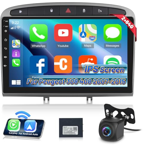 Radio de Coche para Peugeot 308 408 2007-2015 con Carplay y Android Auto | [2G+64G] Android Estéreo de Coche con pantalla Táctil /Bluetooth/WiFi/Bluetooth/EQ/FM RDS Radio