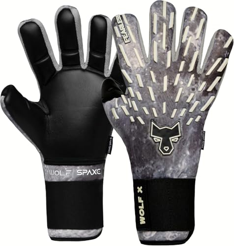 FEARLESS GOALKEEPERS Wolf X Space - Guanti da portiere uomo e bambino - Guanti portiere con lattice tedesco - Presa antiscivolo - Taglio negativo - Sensazione seconda pelle