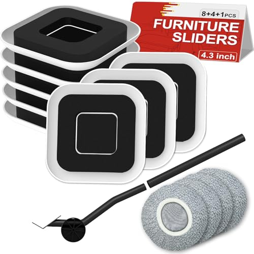 NIUXX Möbelgleiter für den Schweren Möbeltransport, 8 Stuhlgleiter, 4 Baumwollbezüge und 1 Brechstange zum Schutz von Hartholzböden und Teppichen,11cm Schiebepads mit Rillen für Sofa-Bett-Schreibtisch