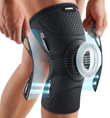 CAMBIVO Kniebandage Männer Damen 1 Stück, Kniebandage mit abnehmbaren Seitenstabilisatoren, Verstellbarer Halt, Red Dot Award 2025, Bandage Knie für Laufen, Training und Alltagskleidung