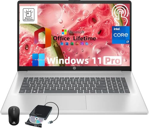 HP 17 inch Touchscreen Laptop Computer Business, MS Office, 17.3 HD+ Display, Intel 10-Core i7-150U(up to 5.4 GHz), Backlit Keyboard, Wi-Fi 6, Windows 11 Pro(16GB RAM|1 TB SSD)