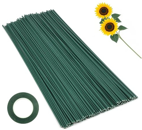 Sivaopa 150 Stück Blumendraht Stäbe Floristik Draht Grün, 30CM Grün Steckdraht Blumenstamm, 2MM Draht Steckdraht Floristik, Stiel Draht Blumen Draht mit Floristenband für DIY Herstellung