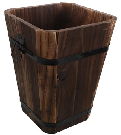 Warmhm Carbonized Wood Umbrella Barrel for Home Entryway Multi-functional Plant Pots Container Drainage Holes for Storing Large Umbrellas and Garden Canes