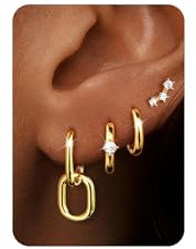 Morfetto 4 Paar Chirurgenstahl Ohrringe Gold Hängend Creolen Flatback Ohrstecker Damen Herren Ohrringe Wasserfest Für Daith Conch Tragus Helix Piercings Schmuck Ohrstecker Gold Klein Piercing Set