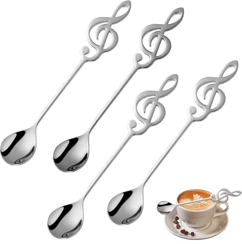 4 Pcs Stainless Steel Coffee Teaspoon - Musical Note Spoons for Dessert and Stirring