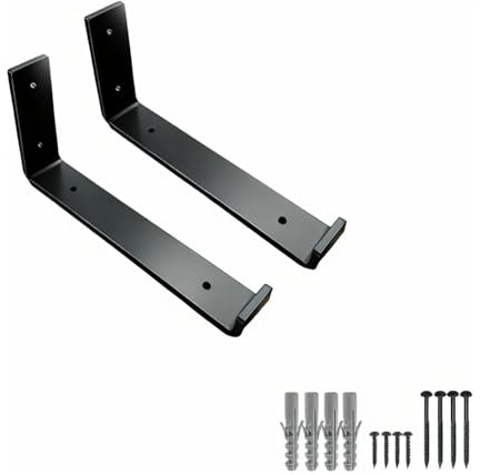 2Pcs Heavy Duty Shelf Brackets | 225mm Black Steel Industrial Shelves Support for Floating Bookshelves and Storage Shelves