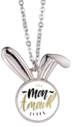 Mon Amour My Love Zitat Stil Kaninchen Halskette Anhänger Häschen Tier Schmuck Geschenk