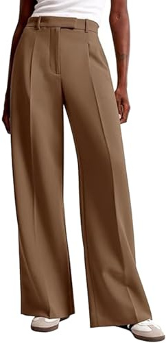 Generisch Pantalon à carreaux pour femme - Bleu - Avec jambes larges - Taille haute - Pantalon de travail et de loisirs - Avec poches - Pantalon d'affaires pour femme - Laine, marron, XXL