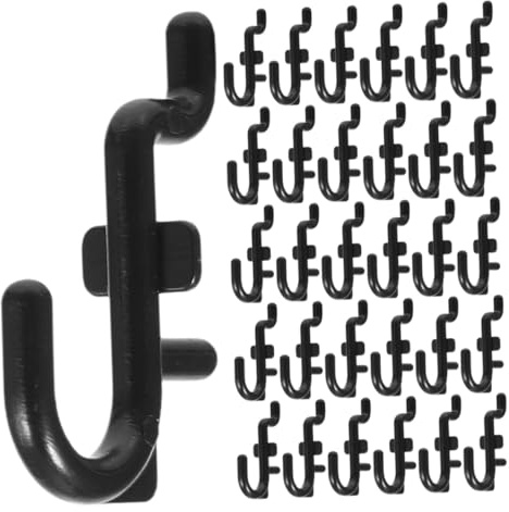 BAZEITFLOW 80 Ganci in Plastica Nero per Pannelli Forati, Ganci J per Appendere Utensili e Gioielli, Resistenti alla Deformazione, per Garage e Casa