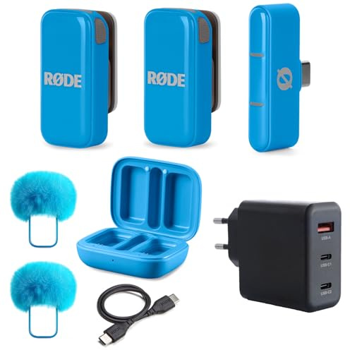 Rode Système de micro sans fil USB-C sans fil pour smartphones Bleu avec bloc d'alimentation Keepdrum